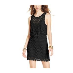 Free People Lilly Lace Blouson Dress Black Crochet Sleeveless Open Back sz M